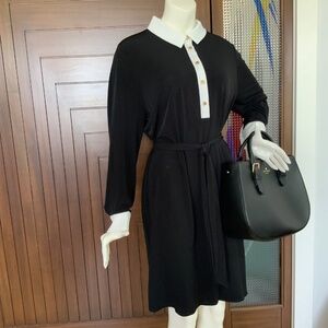 IVANKA, Black & White Belted Shirt Dress, Size XL